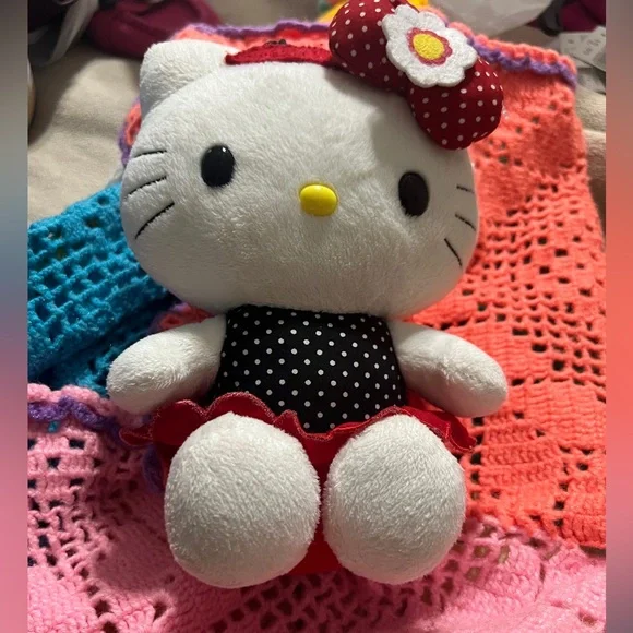 Hello Kitty Plush with Red and Black Polka Dots - Picture 1 of 2